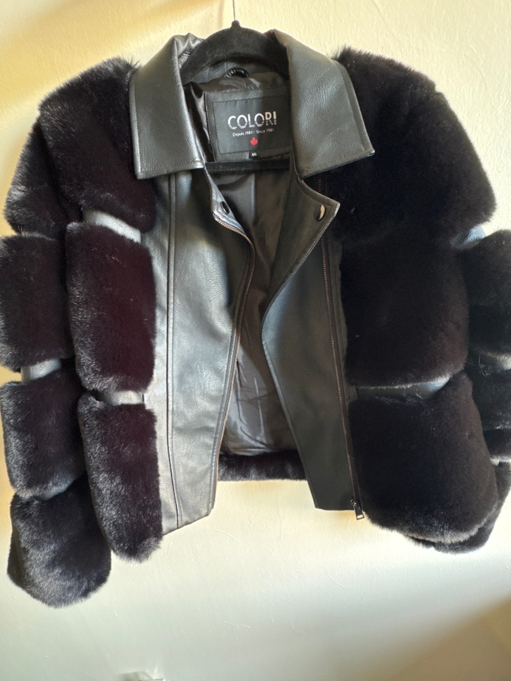 Black Faux Fur & Leather Patchwork Jacket – Colori (Montreal)
